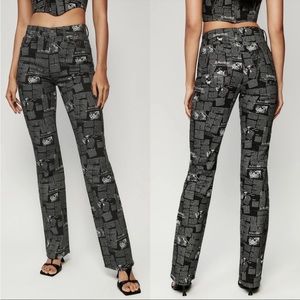 Reformation Peyton Zine High Rise Bootcut Jeans Newsprint Newspaper